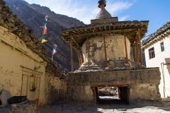 you will find a Chörten (buddhist building) in every tibetan village, on the entry and exit..